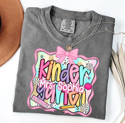 Comfort Colors Personalized Kindergarten Teacher Shirt, Custom Pullover Gift for Educators, Back to School in Kuwait