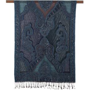 NOVICA Artisan Handmade Jacquard Wool Shawl Fringed Accessories Multicolor Jaquard India Floral 'Paisley Underground' in Kuwait