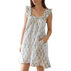 Womens Ruffle Sleeveless Nightgowns Soft Cute Printed Sleep Dress Comfy Lightweight Sleepwear in Saudi Arabia