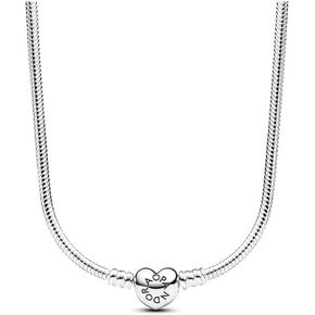 Pandora Moments Heart Clasp Clasp Snake Necklace - هدية لها - قلادة فضية من الجنيه الاسترليني مع قفل القلب القابل للجدل - مع صندوق الهدايا - 17.7 " in Kuwait