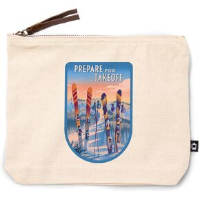 Lantern Press Prepare for Takeoff, Sentiment, Skis in Snowbank, 100% Cotton Zipper Pouch, Travel Accessory, Go Bag in Saudi Arabia