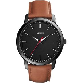 BUREI Men‘s 44mm Large Dial Watch, Ultra-Thin Lightweight Quartz Wristwatch, Genuine Leather Strap, 3ATM Waterproof Minimalist Dress Watch for Business Casual, Gift for Dad Husband in Saudi Arabia