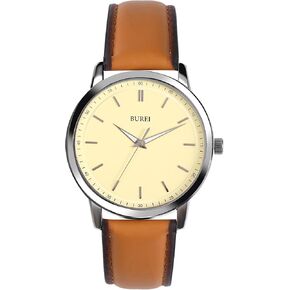 Burei Mens Fashion Watches Dress Fress Minimalist Wrist Watches for Men Prown Leathy Tenshlog Watch عرض مع تصميم حالة رفيعة Relojes Para Hombres in Kuwait