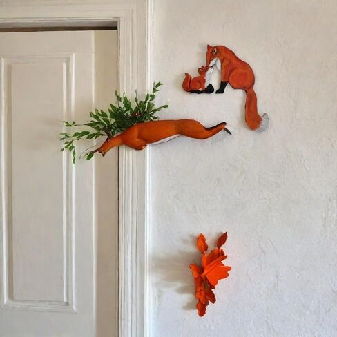 Mama and Baby Fox Door Topper Adorable Fox Shape Statue Door Corner Sculpture for Handcrafted Wood Decor Sign, Creative Wooden Art Figurine Ornament for Garden Living Room Bedroom Office (Baby+Mama) in Kuwait