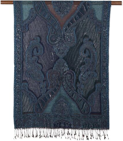 NOVICA Artisan Handmade Jacquard Wool Shawl Fringed Accessories Multicolor Jaquard India Floral 'Paisley Underground' in Kuwait