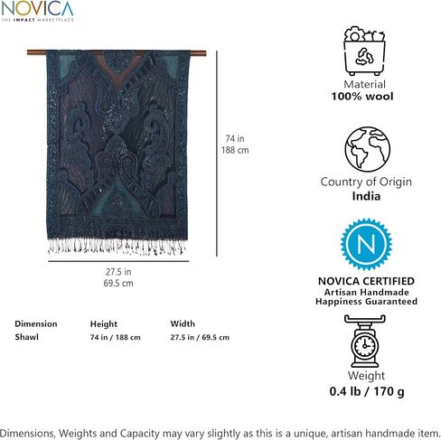 NOVICA Artisan Handmade Jacquard Wool Shawl Fringed Accessories Multicolor Jaquard India Floral 'Paisley Underground' in Kuwait