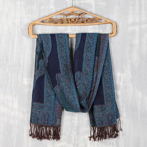 NOVICA Artisan Handmade Jacquard Wool Shawl Fringed Accessories Multicolor Jaquard India Floral 'Paisley Underground' in Kuwait