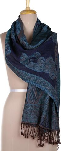NOVICA Artisan Handmade Jacquard Wool Shawl Fringed Accessories Multicolor Jaquard India Floral 'Paisley Underground' in Kuwait
