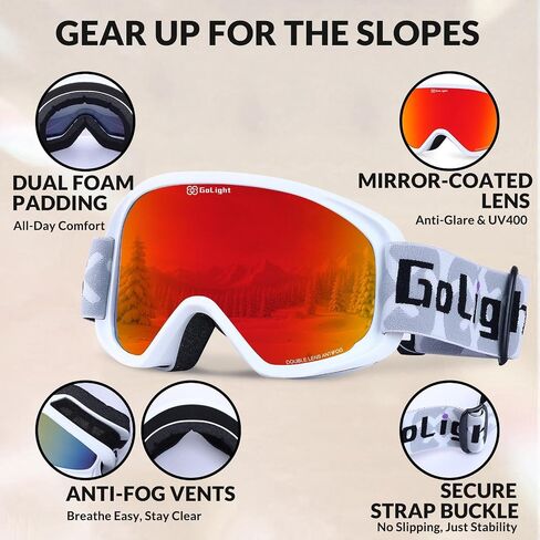 Ski Goggles, Snowboard Goggles for Women and Youth, 100% UV Protection, Anti-Fog, Cylindrical Lens, Winter Snow Goggles, White Frame, Blue Revo, YG-99 in Kuwait