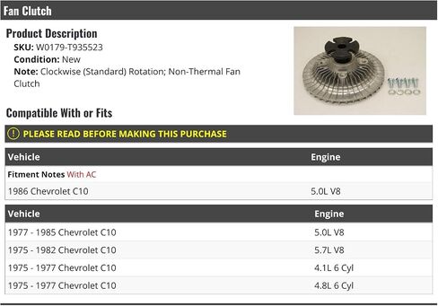Fan Clutch - Compatible with 1975-1986 Chevy C10 in Saudi Arabia