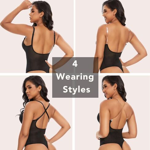 SHAPERIN Women's Deep V Neck Backless Body Shaper Bra Faja Plunge Low Back Thong Shapewear Tummy Control Bodysuit in Kuwait