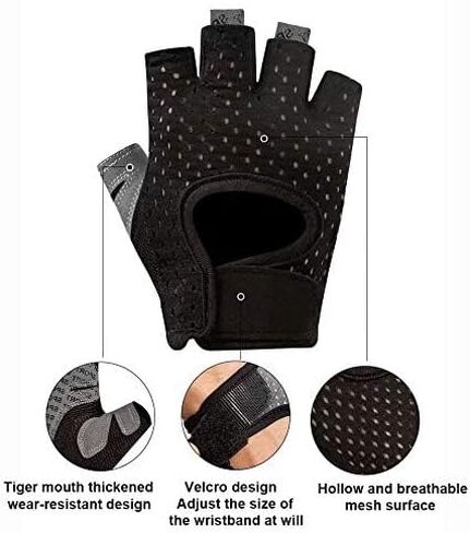 LONGU Workout Gloves, Breathable, Non-Slip, Silica Gel Grip, Exercise Gloves, Men and Women for Weightlifting,Yoga, Dumbbell, Bodybuilding, Sport, Black in Saudi Arabia