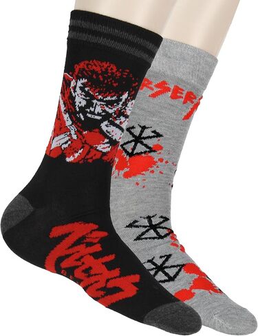 Berserk Men's Guts Symbol Anime Manga Adult Knit Crew Socks 2 Pair Fits Shoe sizes 8-12 in Saudi Arabia
