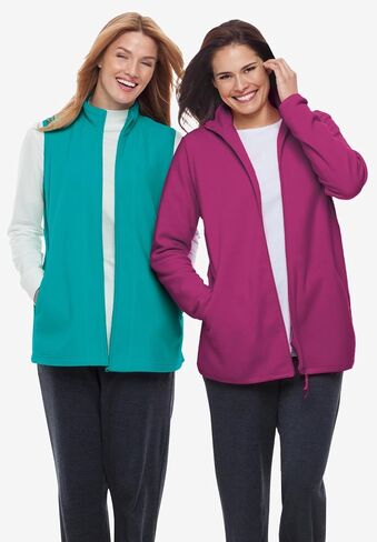 امرأة ضمن زائد الحجم zip-pront microfleece سترة طواف طويلة الصوف in Kuwait