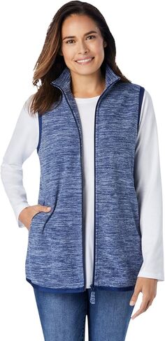 امرأة ضمن زائد الحجم zip-pront microfleece سترة طواف طويلة الصوف in Kuwait