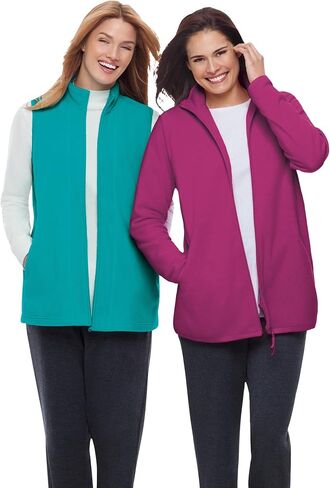 امرأة ضمن زائد الحجم zip-pront microfleece سترة طواف طويلة الصوف in Kuwait