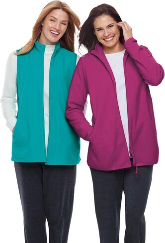 امرأة ضمن زائد الحجم zip-pront microfleece سترة طواف طويلة الصوف in Kuwait