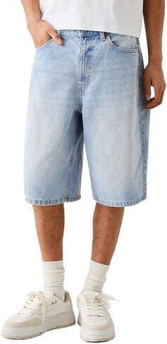 Kinghua Mens Baggy Jean Shorts Casual Loose Fit Hip Hop Skater Knee Length Denim Shorts in Saudi Arabia