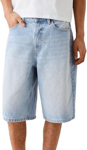Kinghua Mens Baggy Jean Shorts Casual Loose Fit Hip Hop Skater Knee Length Denim Shorts in Saudi Arabia