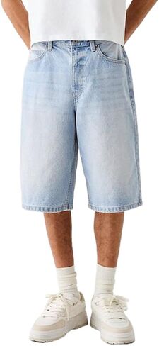 Kinghua Mens Baggy Jean Shorts Casual Loose Fit Hip Hop Skater Knee Length Denim Shorts in Saudi Arabia
