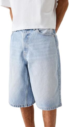Kinghua Mens Baggy Jean Shorts Casual Loose Fit Hip Hop Skater Knee Length Denim Shorts in Saudi Arabia