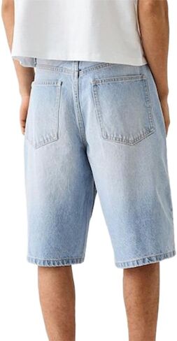 Kinghua Mens Baggy Jean Shorts Casual Loose Fit Hip Hop Skater Knee Length Denim Shorts in Saudi Arabia
