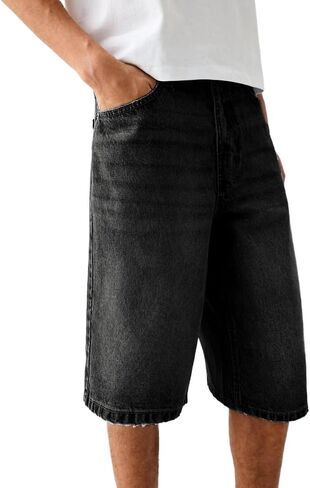 Kinghua Mens Baggy Jean Shorts Casual Loose Fit Hip Hop Skater Knee Length Denim Shorts in Saudi Arabia