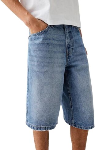 Kinghua Mens Baggy Jean Shorts Casual Loose Fit Hip Hop Skater Knee Length Denim Shorts in Saudi Arabia