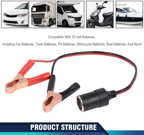 PIT66 12V Battery To Cigarette Lighter Car Socket Power Adapter, Compatible with ANY 12V Car Accessory/ 12-Volt Batteries Car/Truck/RV/Motorcycle/Boat Batteries in Saudi Arabia