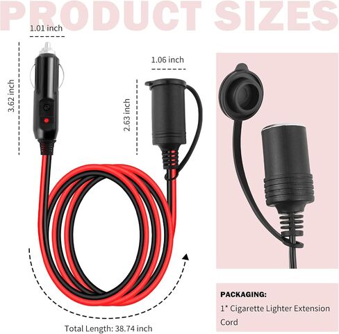 كابل امتداد ولاعة سجائر 3 قدم ، كابل امتداد 12 فولت مع مؤشر LED ، 16AWG سيارات سجائر الأخف وزنا وملحقات السيارات لشاحن هاتف السيارة ، مشغل أقراص مضغوطة ، عاكس الطاقة in Saudi Arabia