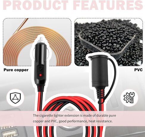 كابل امتداد ولاعة سجائر 3 قدم ، كابل امتداد 12 فولت مع مؤشر LED ، 16AWG سيارات سجائر الأخف وزنا وملحقات السيارات لشاحن هاتف السيارة ، مشغل أقراص مضغوطة ، عاكس الطاقة in Saudi Arabia