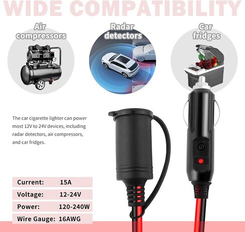 كابل امتداد ولاعة سجائر 3 قدم ، كابل امتداد 12 فولت مع مؤشر LED ، 16AWG سيارات سجائر الأخف وزنا وملحقات السيارات لشاحن هاتف السيارة ، مشغل أقراص مضغوطة ، عاكس الطاقة in Saudi Arabia