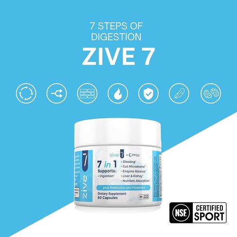 Zive 7 | Digestive Support Formula | 60 Capsules | Probiotic, Fiber & Herb Blend | Supports Digestion, Gut Health & Nutrient Absorption | Made in The USA in Saudi Arabia