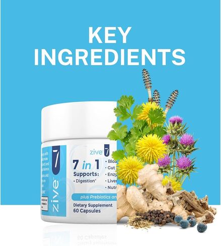 Zive 7 | Digestive Support Formula | 60 Capsules | Probiotic, Fiber & Herb Blend | Supports Digestion, Gut Health & Nutrient Absorption | Made in The USA in Saudi Arabia