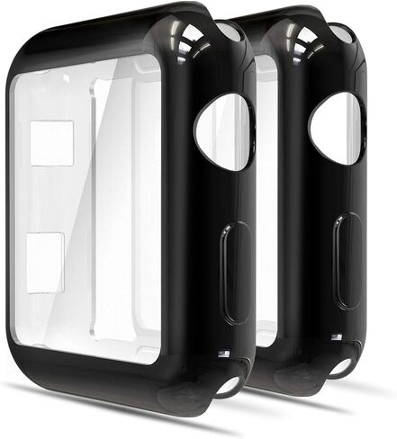 حافظة حماية شاشة ناعمة من Simpeak متوافقة مع ساعة Apple Watch 38mm Series 2 Series 3، عبوة من قطعتين، من جميع النواحي، أسود+أسود in Saudi Arabia