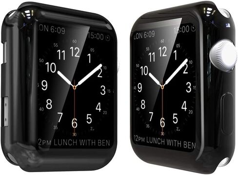 حافظة حماية شاشة ناعمة من Simpeak متوافقة مع ساعة Apple Watch 38mm Series 2 Series 3، عبوة من قطعتين، من جميع النواحي، أسود+أسود in Saudi Arabia