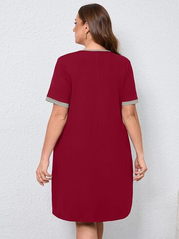 AusLook Plus Size Women's Nightgown Short Sleeve Sleep Dress Sleepwear Sleepshirts Pleated Scoopneck Nightshirt 1X-5X in Saudi Arabia