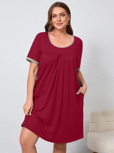 AusLook Plus Size Women's Nightgown Short Sleeve Sleep Dress Sleepwear Sleepshirts Pleated Scoopneck Nightshirt 1X-5X in Saudi Arabia