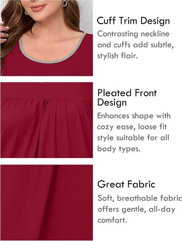 AusLook Plus Size Women's Nightgown Short Sleeve Sleep Dress Sleepwear Sleepshirts Pleated Scoopneck Nightshirt 1X-5X in Saudi Arabia