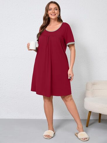 AusLook Plus Size Women's Nightgown Short Sleeve Sleep Dress Sleepwear Sleepshirts Pleated Scoopneck Nightshirt 1X-5X in Saudi Arabia