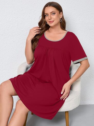 AusLook Plus Size Women's Nightgown Short Sleeve Sleep Dress Sleepwear Sleepshirts Pleated Scoopneck Nightshirt 1X-5X in Saudi Arabia