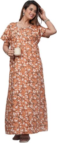Indian Nighty For Women – Soft Cotton Long Maxi Gown, Comfy Sleepwear & Nightwear With Side Pocket in Saudi Arabia