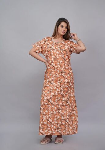 Indian Nighty For Women – Soft Cotton Long Maxi Gown, Comfy Sleepwear & Nightwear With Side Pocket in Saudi Arabia