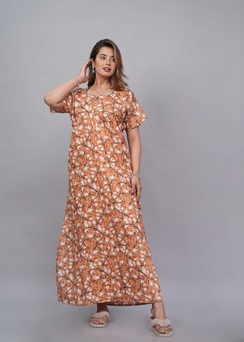 Indian Nighty For Women – Soft Cotton Long Maxi Gown, Comfy Sleepwear & Nightwear With Side Pocket in Saudi Arabia