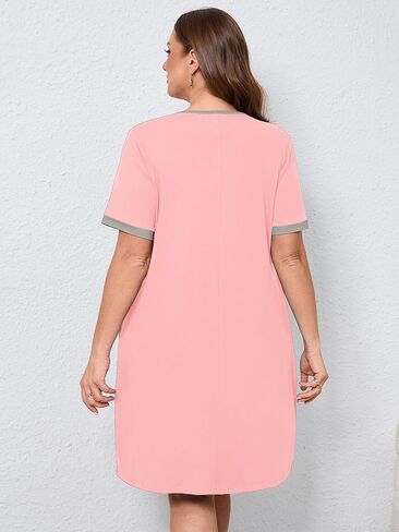AusLook Plus Size Women's Nightgown Short Sleeve Sleep Dress Sleepwear Sleepshirts Pleated Scoopneck Nightshirt 1X-5X in Saudi Arabia