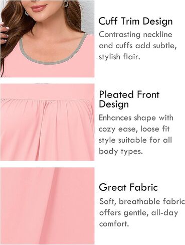 AusLook Plus Size Women's Nightgown Short Sleeve Sleep Dress Sleepwear Sleepshirts Pleated Scoopneck Nightshirt 1X-5X in Saudi Arabia