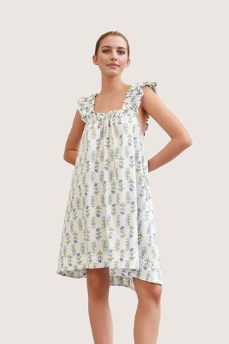 Womens Ruffle Sleeveless Nightgowns Soft Cute Printed Sleep Dress Comfy Lightweight Sleepwear in Kuwait