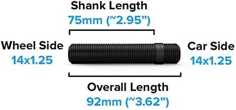 20pcs Extended Black Wheel Stud Conversion - 14x1.25 to 14x1.25, 92mm Total Length, 75mm Shank Length - Compatible with BMW Vehicles (Ensure Vehicle uses 14x1.25 Bolts) Screw Adapter in Kuwait