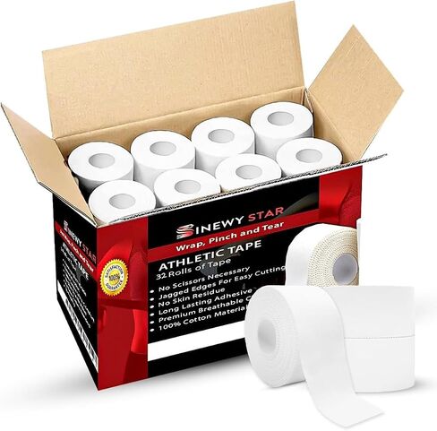 3-Pack White Athletic Tape, Easy Tear Sports Tape, Strong Adhesive Athletic Tape for Medical Trainers & Athlete, Suitable Tape for Hockey, Tennis, Gymnastics & Boxing in Saudi Arabia