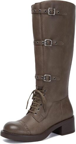Athlefit للسيدات الركبتين عالية الأحذية عجل عجل ركوب Boots Boots Square Toe Lace Up مكتنزة منخفضة الكعب الجوارب in Kuwait